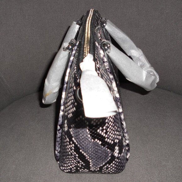 NWT Great Gift Michael Kors Black/White Sienna Medium Python Leather Satchel - Picture 8 of 11